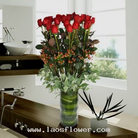 17 Red Roses in a Vase